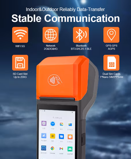 4G WiFi 휴대용 모바일 Android POS 단말기 mit Drucker